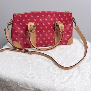 Dooney & Bourke Red Monogram Domed Satchel Purse